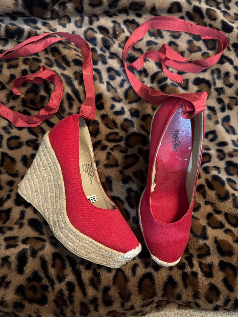 Red Espadrille Wedge Tie-Up Shoes